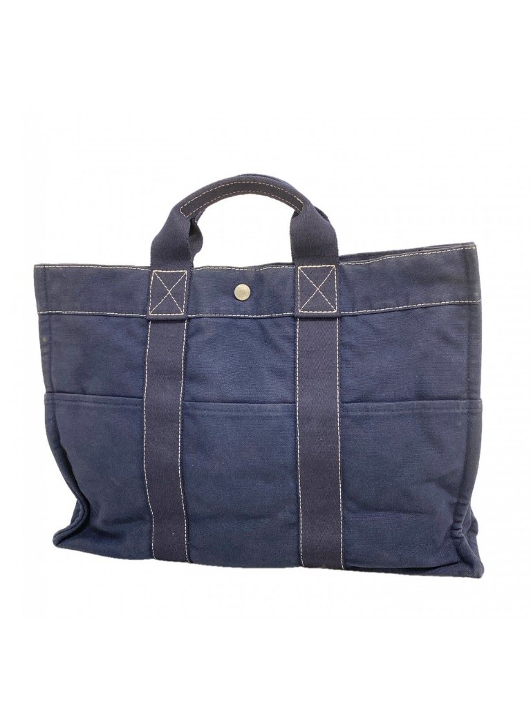 Hermes Tote Deauville Canvas Navy Silver